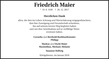 Traueranzeige von Friedrich Maier von Schwäbische Post