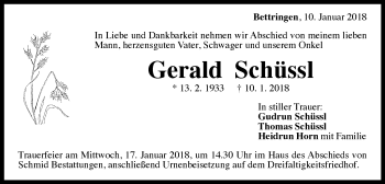 Traueranzeige von Gerald Schüssl von Gmünder Tagespost