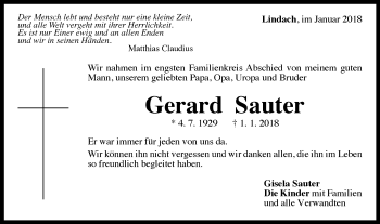 Traueranzeige von Gerard Sauter