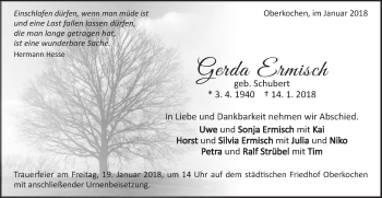 Traueranzeige von Gerda Ermisch von Schwäbische Post