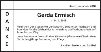 Traueranzeige von Gerda Ermisch von Schwäbische Post