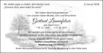 Traueranzeige von Gertrud Linnenfelser von Schwäbische Post