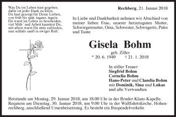 Traueranzeige von Gisela Bohm von Gmünder Tagespost