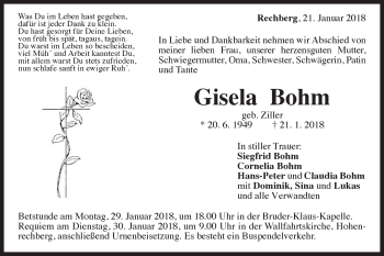 Traueranzeige von Gisela Bohm