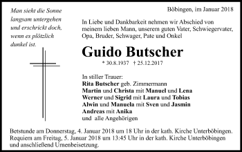 Traueranzeige von Guido Butscher von Gmünder Tagespost