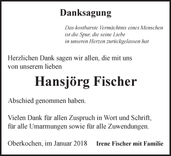 Traueranzeige von Hansjörg Fischer von Amtsblatt_Oko