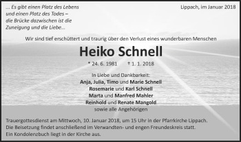 Traueranzeige von Heiko Schnell von Schwäbische Post