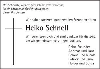 Traueranzeige von Heiko Schnell von Schwäbische Post