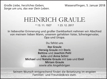 Traueranzeige von Heinrich Graule von Schwäbische Post