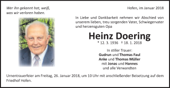 Traueranzeige von Heinz Doering von Schwäbische Post