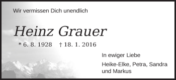 Traueranzeige von Heinz Grauer von Schwäbische Post