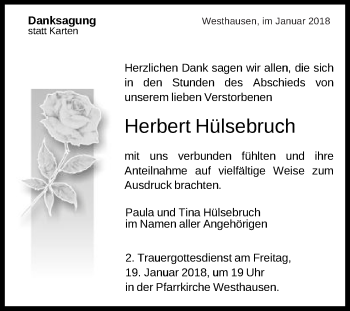 Traueranzeige von Herbert Hülsebruch von Schwäbische Post