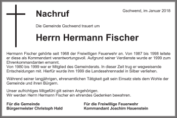 Traueranzeige von Hermann Fischer von Gmünder Tagespost