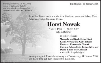 Traueranzeige von Horst Nowak von Schwäbische Post