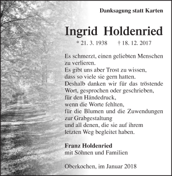 Traueranzeige von Ingrid Holdenried von Amtsblatt_Oko