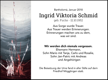 Traueranzeige von Ingrid Viktoria Schmid von Gmünder Tagespost