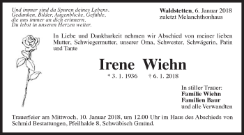 Traueranzeige von Irene Wiehn