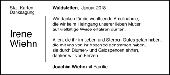 Traueranzeige von Irene Wiehn