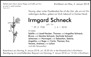 Traueranzeige von Irmgard Schneck von Schwäbische Post