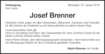 Traueranzeige von Josef Brenner von Schwäbische Post
