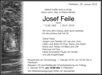 Traueranzeige von Josef Feile von Schwäbische Post