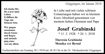 Traueranzeige von Josef Grabinski von Gmünder Tagespost