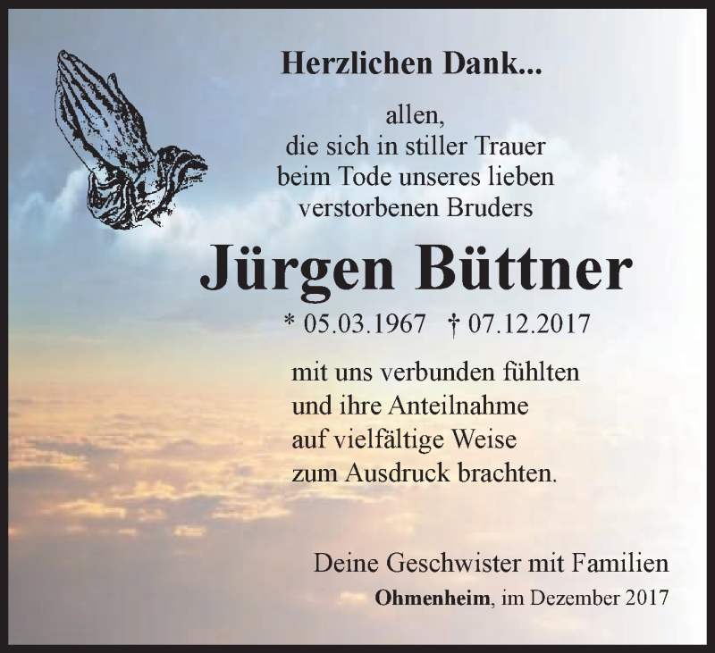  Traueranzeige für Jürgen Büttner vom 19.01.2018 aus Bopfinger Stadtanzeiger