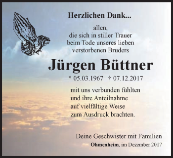 Traueranzeige von Jürgen Büttner von Bopfinger Stadtanzeiger