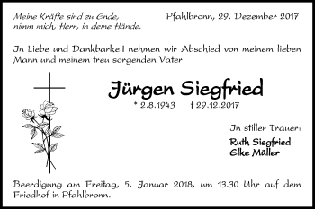 Traueranzeige von Jürgen Siegfried von Gmünder Tagespost