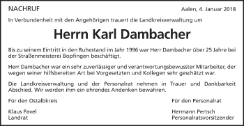 Traueranzeige von Karl Dambacher von Schwäbische Post