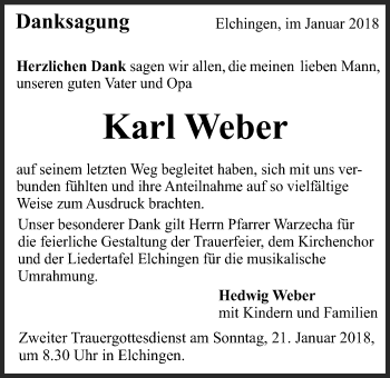 Traueranzeige von Karl Weber von Schwäbische Post