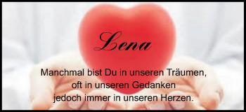 Traueranzeige von Lena  von Schwäbische Post