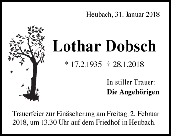 Traueranzeige von Lothar Dobsch von Gmünder Tagespost