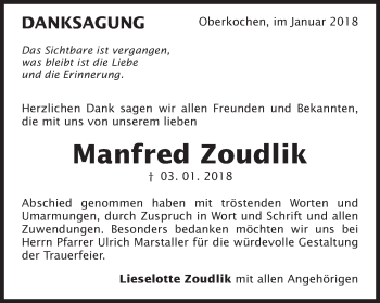 Traueranzeige von Manfred Zoudlik von Amtsblatt_Oko