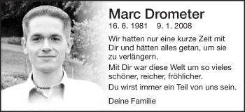 Traueranzeige von Marc Drometer von Schwäbische Post