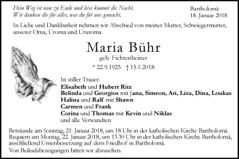 Traueranzeige von Maria Bühr von Gmünder Tagespost