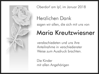 Traueranzeige von Maria Kreutzwiesner von Schwäbische Post