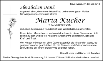 Traueranzeige von Maria Kucher von Schwäbische Post