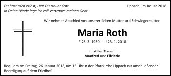 Traueranzeige von Maria Roth von Schwäbische Post