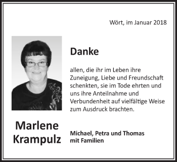 Traueranzeige von Marlene Krampulz von Schwäbische Post