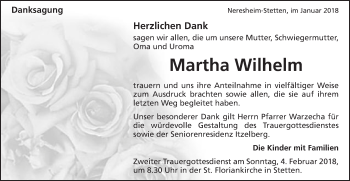 Traueranzeige von Martha Wilhelm von Schwäbische Post