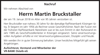 Traueranzeige von Martin Bruckstaller von Schwäbische Post