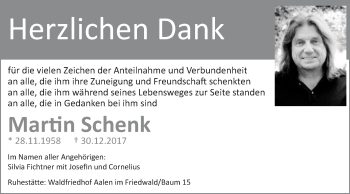 Traueranzeige von Martin Schenk von Schwäbische Post