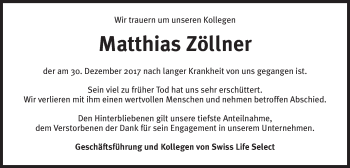 Traueranzeige von Matthias Zöllner von Schwäbische Post