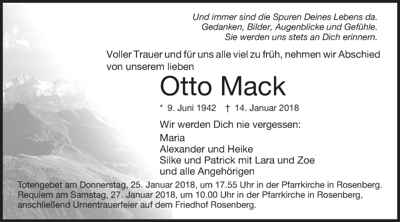  Traueranzeige für Otto Mack vom 23.01.2018 aus Schwäbische Post