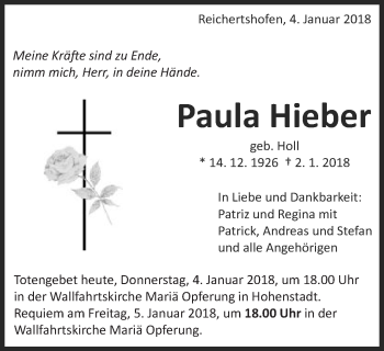 Traueranzeige von Paula Hieber von Schwäbische Post