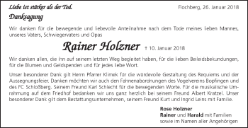 Traueranzeige von Rainer Holzner von Bopfinger Stadtanzeiger