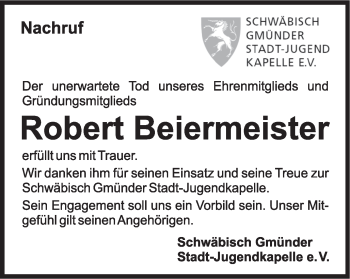 Traueranzeige von Robert Beiermeister von Gmünder Tagespost