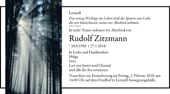 Traueranzeige von Rudolf Zitzmann von Gmünder Tagespost