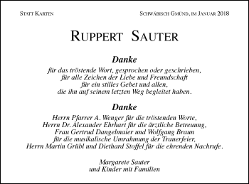 Traueranzeige von Ruppert Sauter